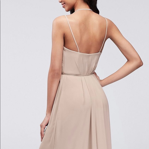 David’s Bridal Wine Double Strap Long Georgette Wrap Bridesmaids Dress - Picture 3 of 12